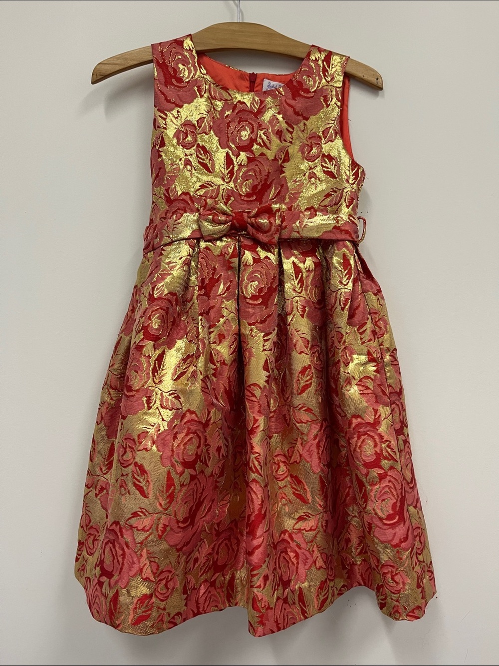 Rachel Riley Girls' Red and Gold Floral Bow Dress size 8Y